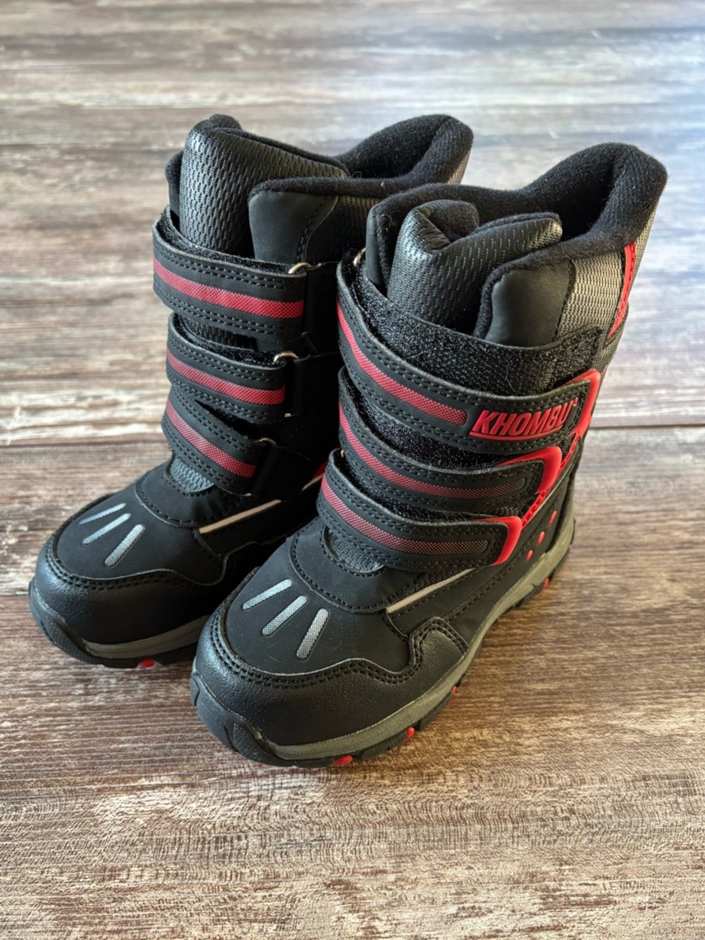 Khombu EUC Toddler Kid Black Red Insulated Winter Snow Boots Velcro Straps High